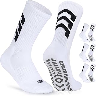 CLOSEMATE Mens Soccer Grip Socks Anti Slip Silicone Pads Cushioned Breathable for Football Training 3 Pairs