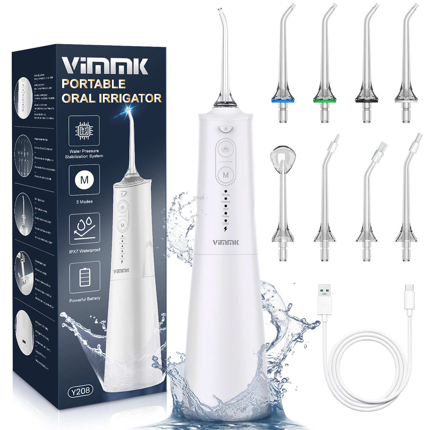 Portable Oral Irrigator, Vimmk Professional Cordless Dental Irrigator 8 Nozzles 