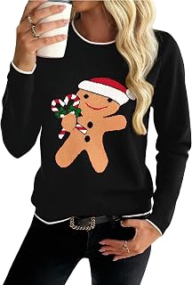Demegimi Women's Christmas Sweater Long Sleeve Knitted Warm and Soft Christmas Sweatshirt Women's Winter Casual with Festive Pattern for Party Gift Round Neck