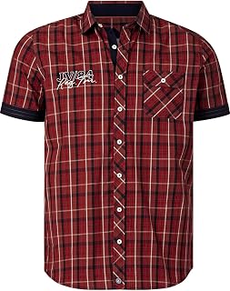 Jan Vanderstorm Emyls Men's Short-Sleeved Checked Shirt Made of High-Quality Cotton, Large Sizes L-7XL, Comfortable Fit for Men, Stylish Kent Collar and Chest Embroidery, Checked and Short Sleeve