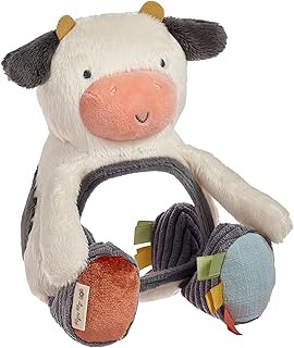 Itzy Ritzy Sensory Tummy Time Mirror Infant Toy - Ages 0 Months & Up (Cow) | Features Crinkle & Jingle Sounds, Multiple Textures and Mirror for Self-Discovery, Encouraging Sensory Play and Exploration