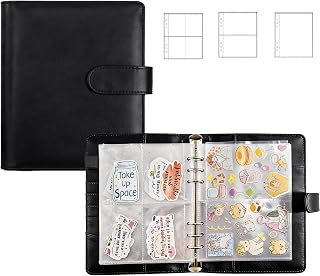 Sticker Binder Organizer with Storage Sleeves,Reusable Stickers Collecting Book Album Holder, A5 Blank Sticker Container Organizer-Black