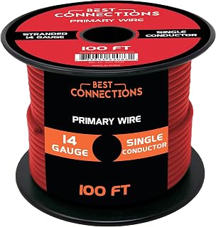 BEST CONNECTIONS Automotive Primary Wire - 100ft (Various Color Options) | Ideal for Trailer, Speaker, and Lighting Circuits | Durable Primary/Remote, Power/Ground Electrical Wiring (14 Gauge, Red)