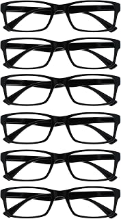 OPULIZE Pep Reading Glasses Pack of 6 Classic Square Frame for Everyday Black Scratch Resistant Hinges with Spring Men Women RRRRRR92-1 +2.00