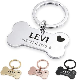 FELLSOCKE Stainless Steel Dog Tag with Engraving, Individually Engravable, Robust Animal Tag, Dogtag Pendant Dogs, Horses, Cats & Puppies (Glossy, Silver, 40 x 21 mm)