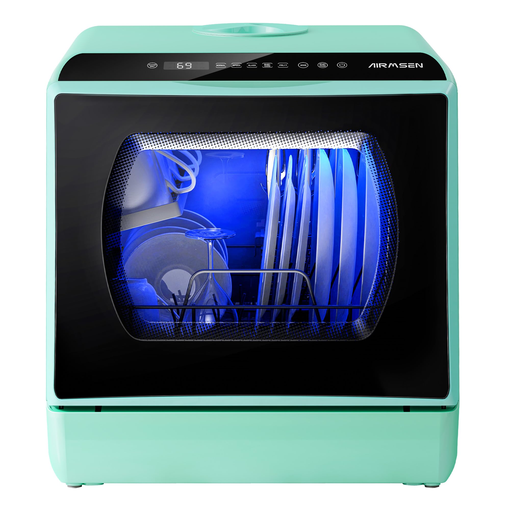 AIRMSEN Portable Countertop Dishwasher, No Hookup Needed | 6 Programs, 1-Hour Ho