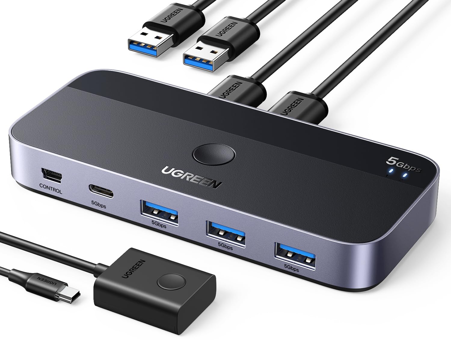 UGREEN USB 3.0 Switch 2 Computers Sharing USB C & A Devices, 4 Port USB Switcher