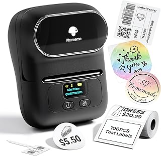 Phomemo M110 Label Makers, Portable Bluetooth Thermal Printer with Display | Easy to Use, 2 Inch Barcode Sticker Printer, for Small Business, Home, School, Office, APP with 6000+ Templates, Black