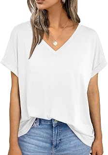 Womens Short Sleeve T Shirts Loose Casual Basic V Neck Summer Tops