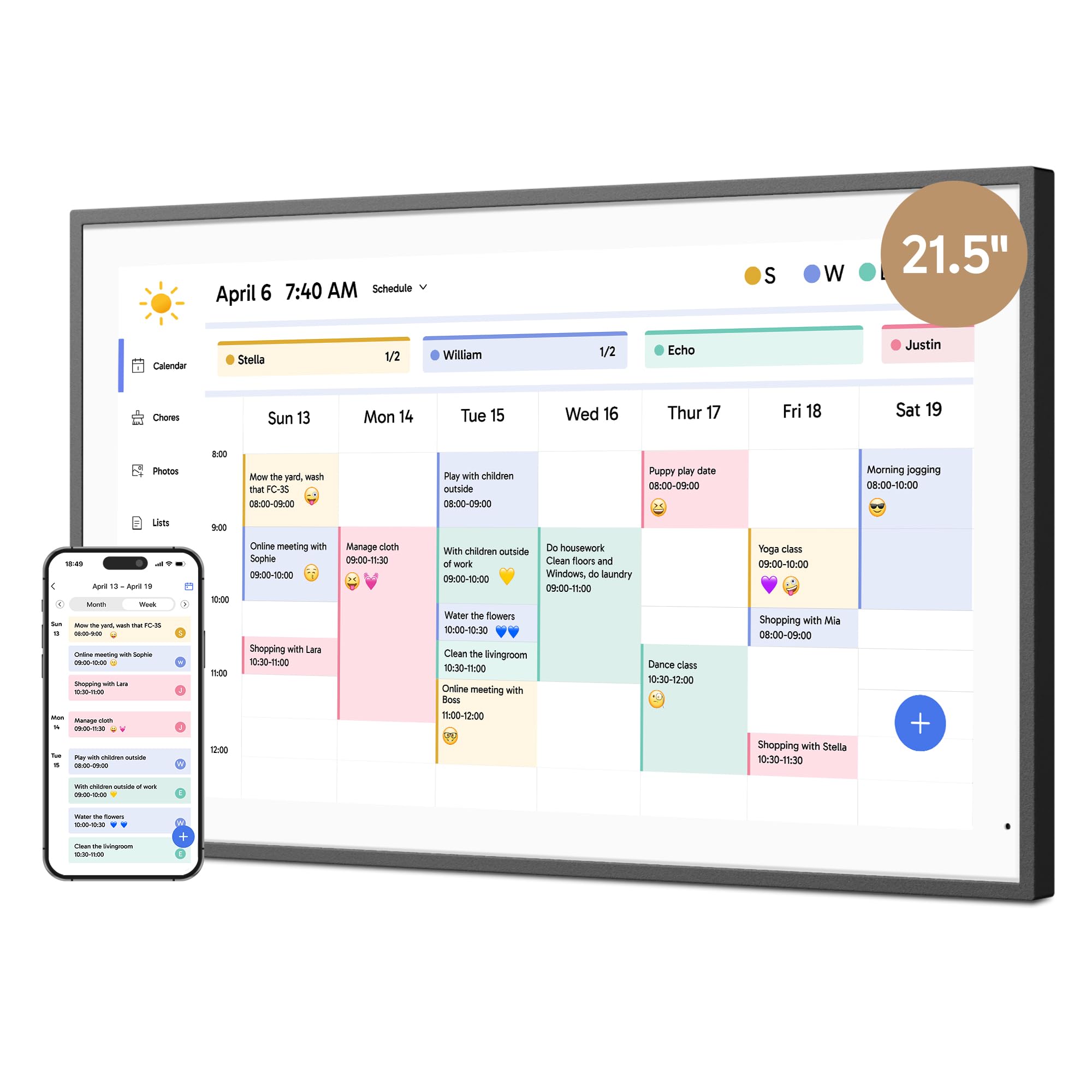 Dragon Touch 21.5" Digital Calendar Chore Chart – 1080P Full HD Interactive Touc