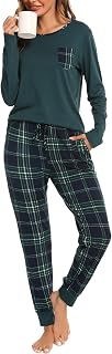 Sopesil Pajamas for Women Winter Pyjamas Set Women Winter Long Sleeve Plaid Plaid Sleepwear Women with Pockets Soft S-XXL