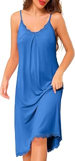 Vlazom Women's Nighties Sleeveless Nightdresses Lace Trim V Neck Nightgown Super Soft Negligee S-3XL