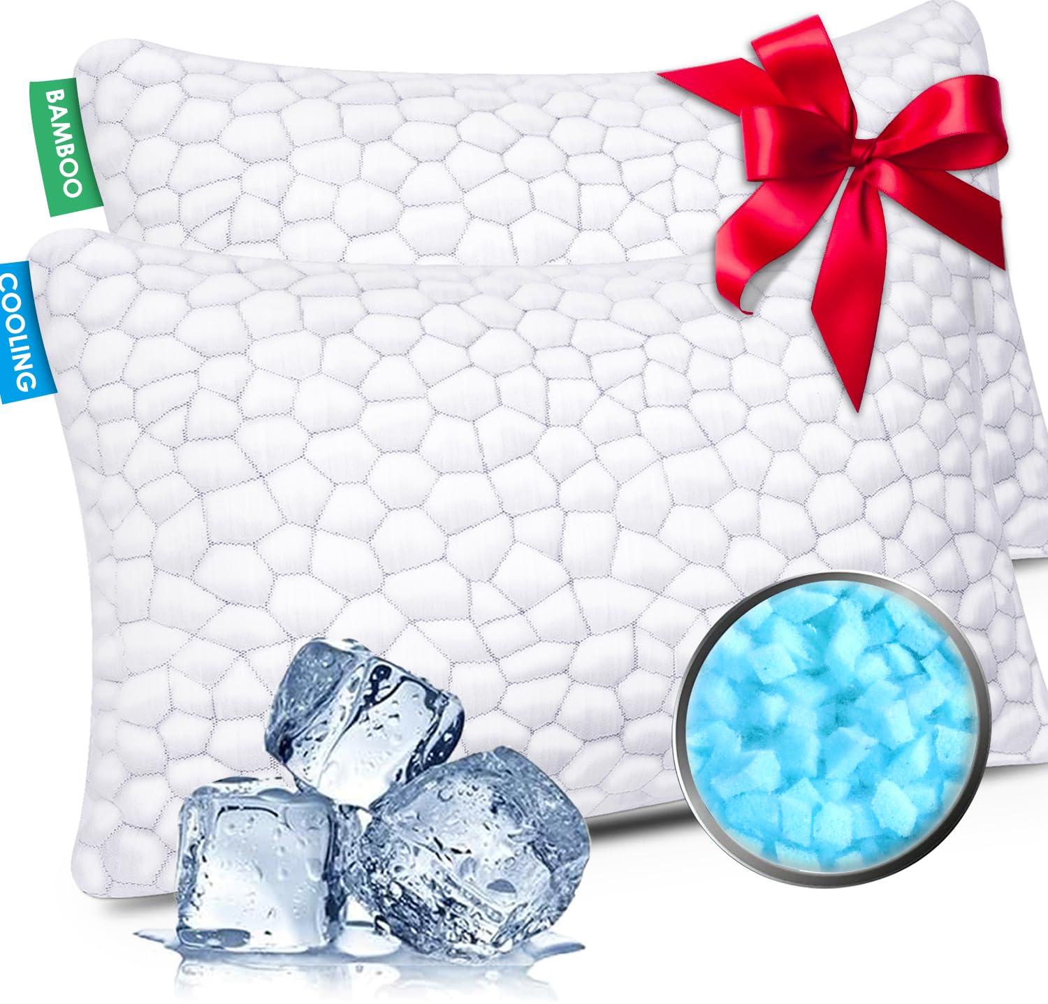 SUPA MODERN Cooling Pillow Queen Size Set of 2, CertiPUR-US Shredded Memory Foam