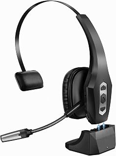 Trucker Bluetooth Headset with MFB Wireless Headset with Mic for Work | Noise Cancelling Mic Charging Base Mute Button for Computer Office Phone Work from Home Trucker