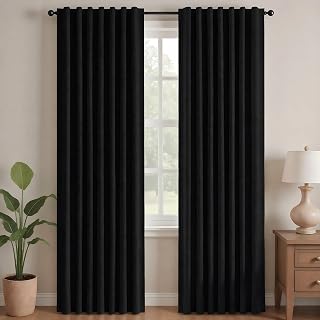 Deconovo Blackout Curtains 84 Inch Long, 2 Panels for Bedroom, Black | Room Darkening, Thermal Curtains for Living Room, Back Tab and Rod Pocket, Noise Reducing, Window Decoration, W52 x L84 Inch