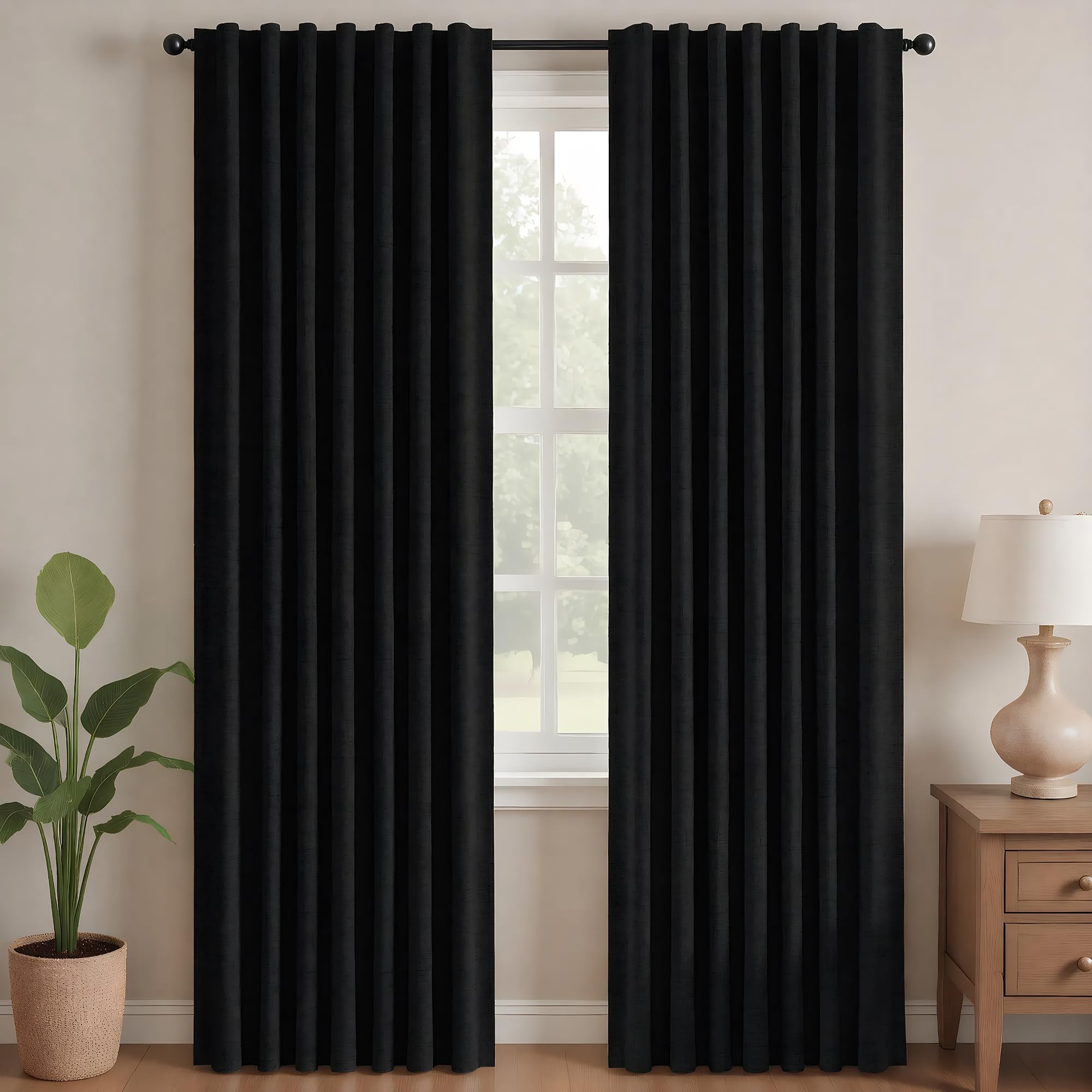 Deconovo Blackout Curtains 84 Inch Long, 2 Panels for Bedroom, Black | Room Dark