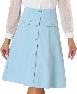 Women's A-line Button Front Work Formal Knee Length Skirt