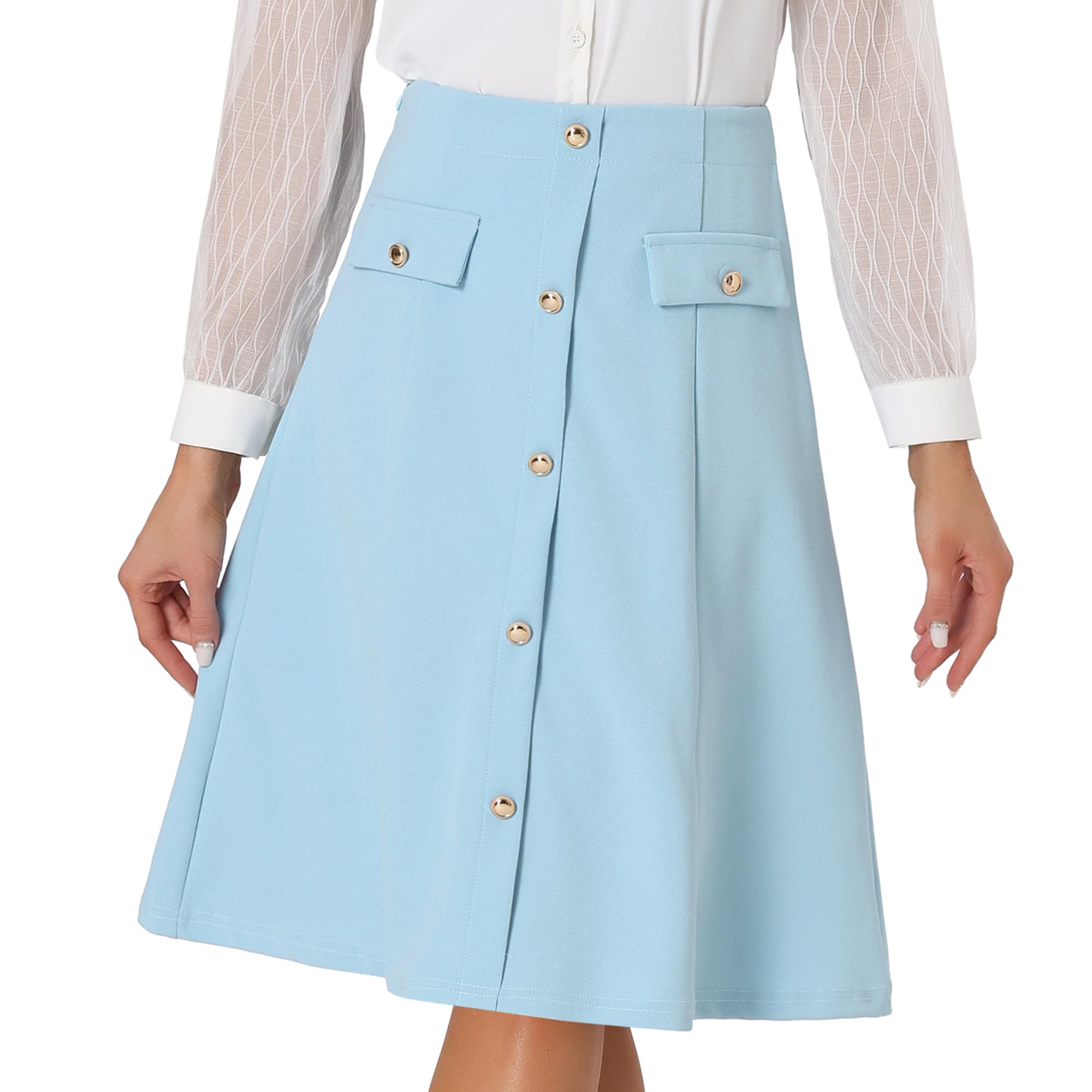 Women's A-line Button Front Work Formal Knee Length Skirt
