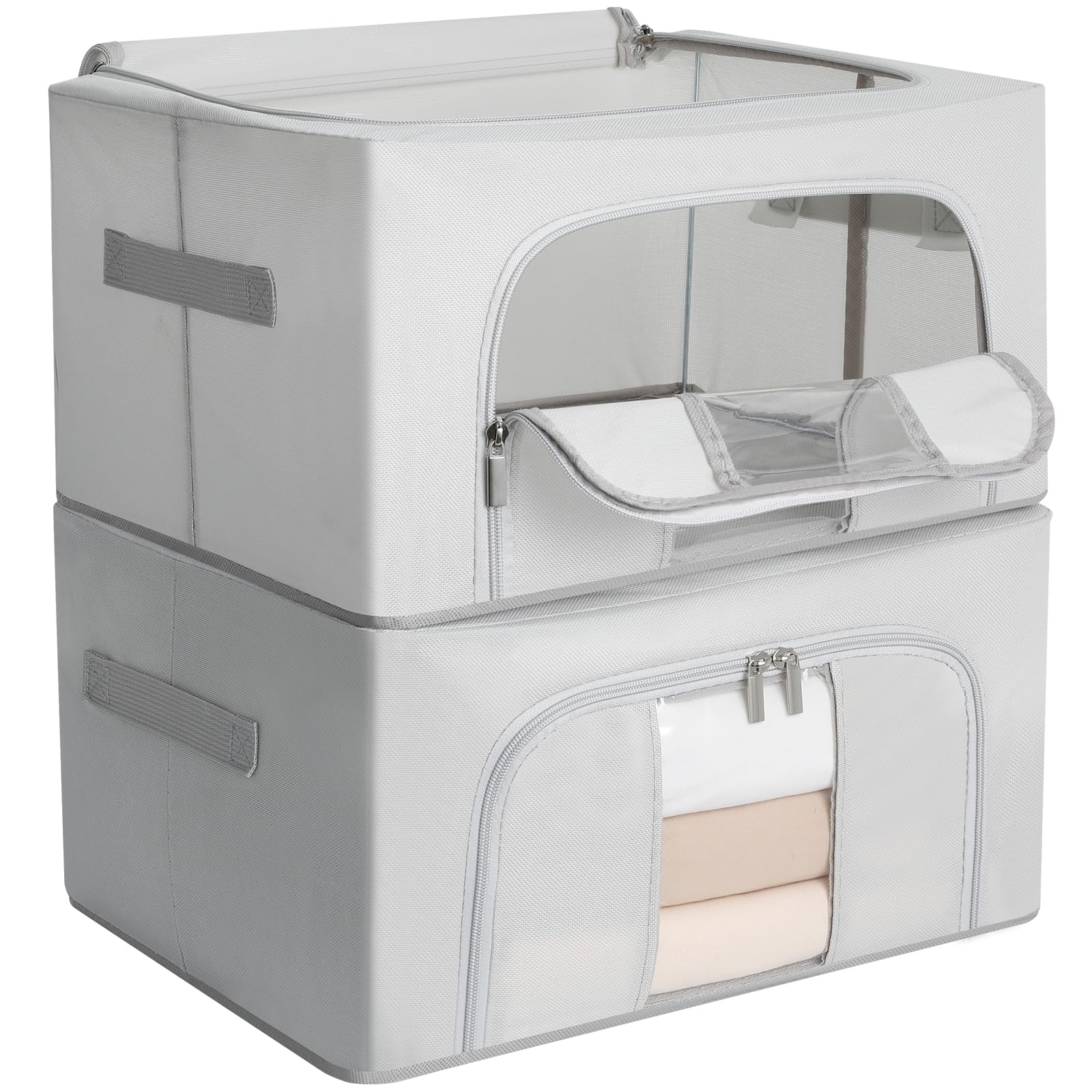 AiQInu 2 Pieces Clothes Storage Boxes, 24L Clothes Storage Bag with Zipper, Oxfo