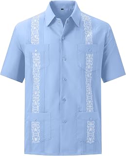 Men's Guayabera Shirts Short Sleeve Casual Snap Shirts