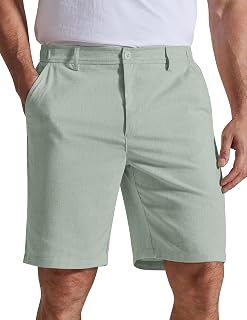 COOFANDY Pantalones cortos casuales para hombre de 9 pulgadas, parte delantera plana, cintura elástica, pantalones cortos de vestir de lino, ligeros trajes de verano con bolsillos