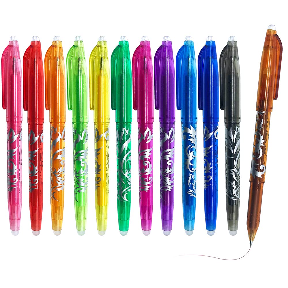 12 Erasable Gel Pens,Heat Erase for Fabric,0.5 Fine Point Ballpoint Pen