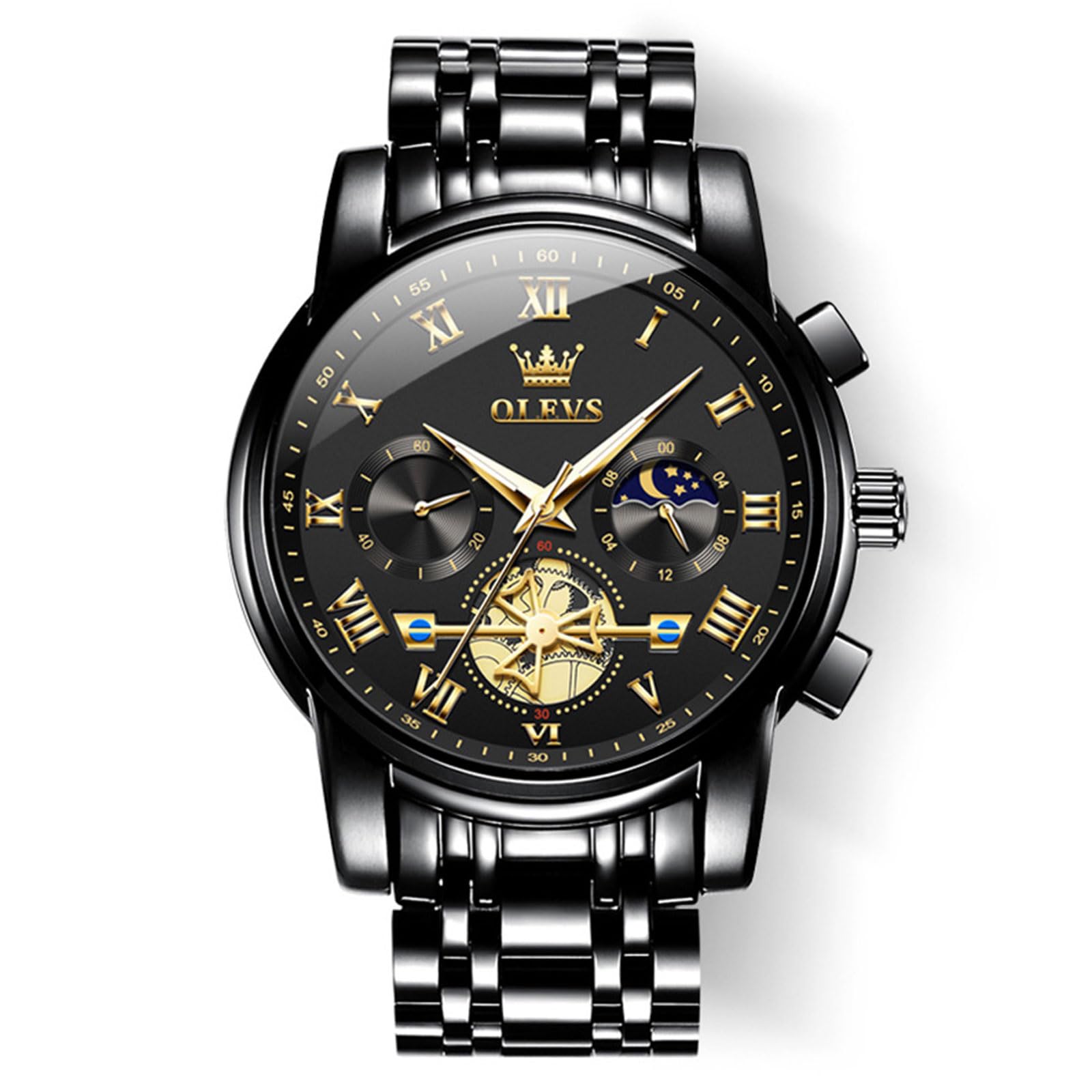 OLEVS Luxury Waterproof Big Face Stainless Steel Multifunction Mens Watches