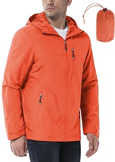 33,000ft Men's Raincoat, Ultra-Light Windproof, Breathable and Packable Rain Jacket with Hood – Running and Cycling