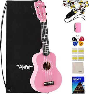 VANPHY Soprano Ukulele for Beginner Kids with Gig Bag 21 Inch Uke for Starter Hawaiian Soprano Ukelele Polishing Adults Basswood 21 Inch uke bundle with Strap Picks Songbook Cleaning Cloth (Pink)
