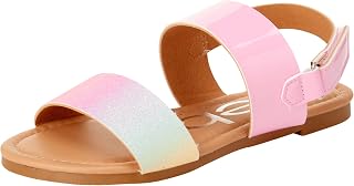 bebe Girls Sandals Open Toe Flats with Cushion and Glitter Straps