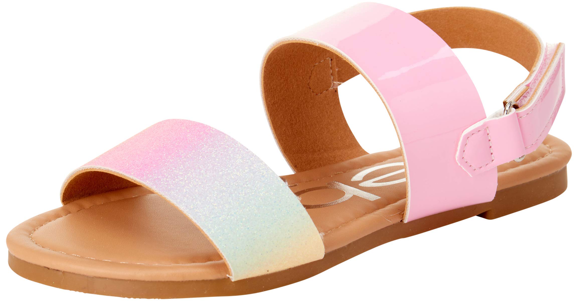 bebe Girls Sandals Open Toe Flats with Cushion and Glitter Straps