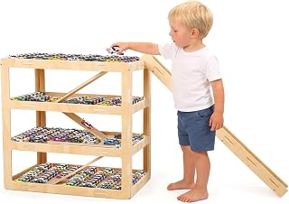 Essenhome 3-Tier Extra Large23.6*15.8*23.6 IN Wooden Toy Car Display Case Compatible with Hot Wheels & Matchbox, 1/64 Scale Parking Garage Storage for 100+ Cars with Foldable Racing Ramp (Extra Large)