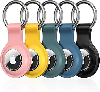 PESTON AirTag Holder Keyring, 5-Pack Case for Apple AirTag 1st and 2nd Gen | Silicone case, zinc alloy key ring; splash-resistant; 5 colours; keys, bags, luggage, pet collars; AirTag not included