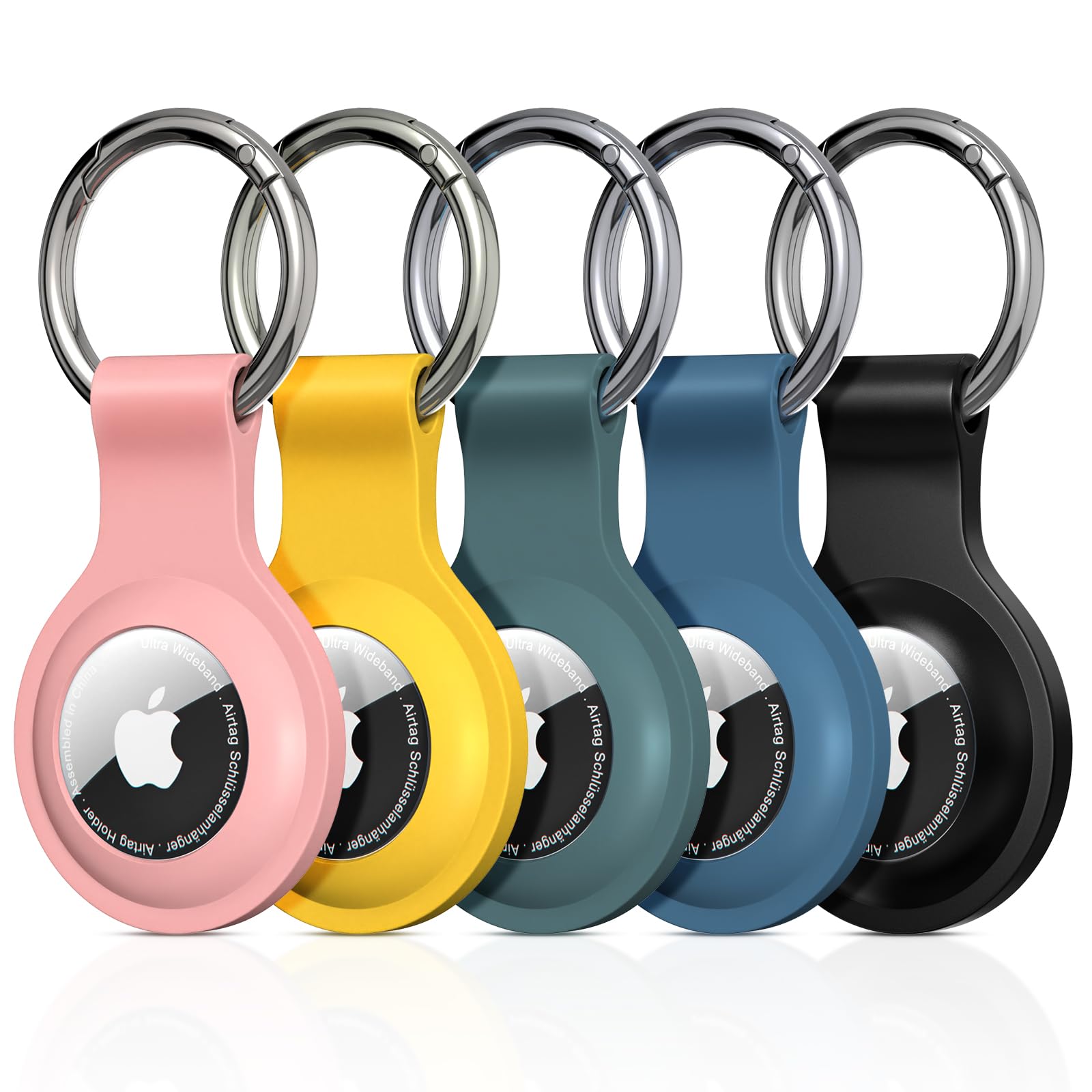 PESTON AirTag Holder Keyring, 5-Pack Case for Apple AirTag 1st and 2nd Gen | Sil