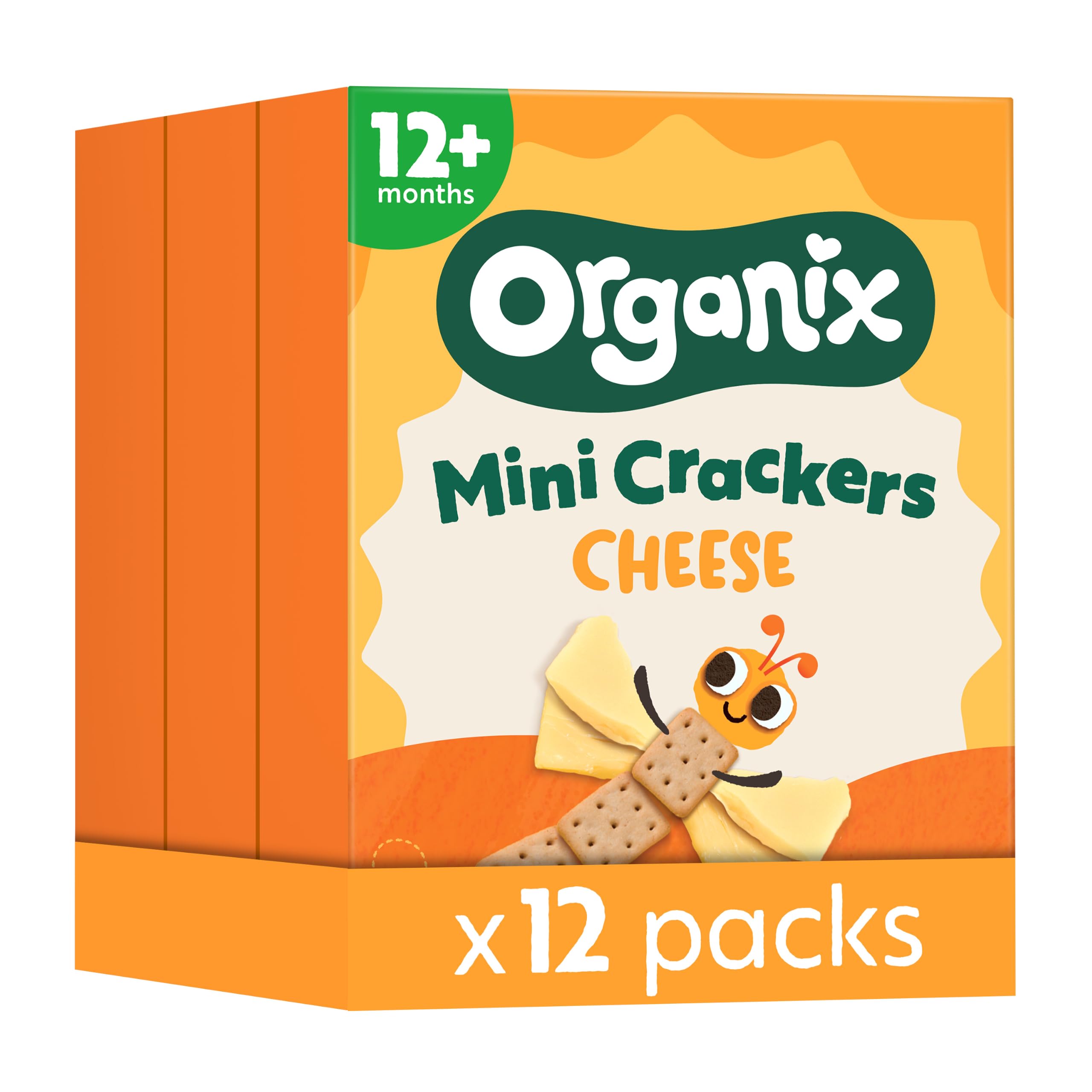 Organix Mini Organic Cheese Crackers, Multipack, 3 x (4 x 20 g) | Organic Snack,