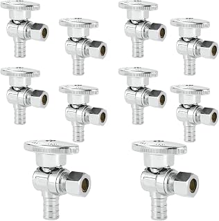 10-PCs HeSun Pex Angle Stop Valve, 1/2" Pex x 3/8" OD Compression Angle Stop, 1/4 Turn Shut Off Valve for Bathroom, ASTM F1807(VALVE076-10)