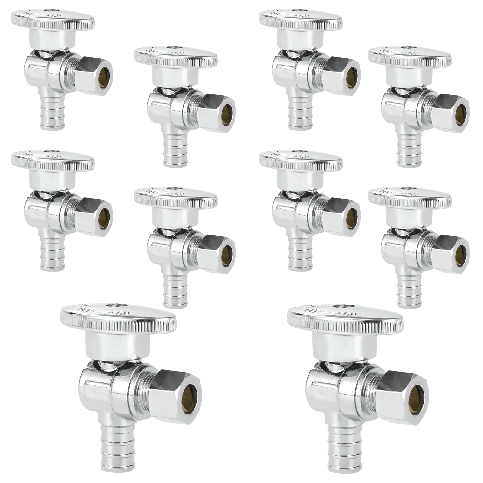 10-PCs HeSun Pex Angle Stop Valve, 1/2" Pex x 3/8" OD Compression Angle Stop, 1/