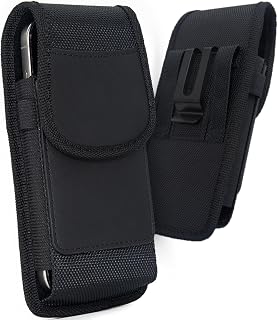 URDIKKG Phone Holster for iPhone 18/17/16/15/14/13/12 & Pro Series, M-Black | Magnetic Closure, with Blet Clip and Card Holder, Heavy Duty Nylon Pouch for Everyday Protection