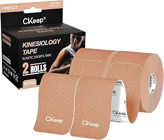 CKeep Kinesiology Tape, Original Cotton Elastic Athletic Tape 2Rolls, Beige | Premium Latex Free Hypoallergenic Waterproof Sticky & Breathable Kinetic Tape for Muscle & Joint Pain Relief, 40 Count