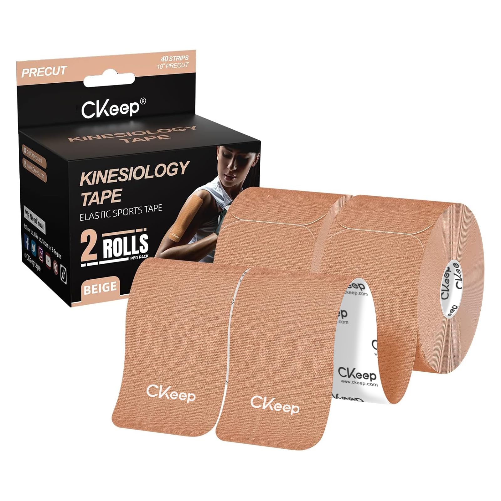 CKeep Kinesiology Tape, Original Cotton Elastic Athletic Tape 2Rolls, Beige | Pr