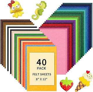 HTVRONT Felt Sheets for Crafts, 40pcs 8x12 Craft Sheets, Assorted Colors | 1mm Felt Fabric Sheets, Thin Felt Pack Patchwork Craft Supplies, A4 Size for Thanksgiving Halloween Christmas Decor