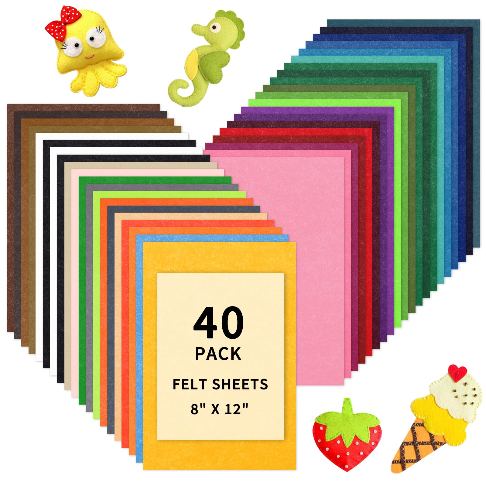HTVRONT Felt Sheets for Crafts, 40pcs 8x12 Craft Sheets, Assorted Colors | 1mm F