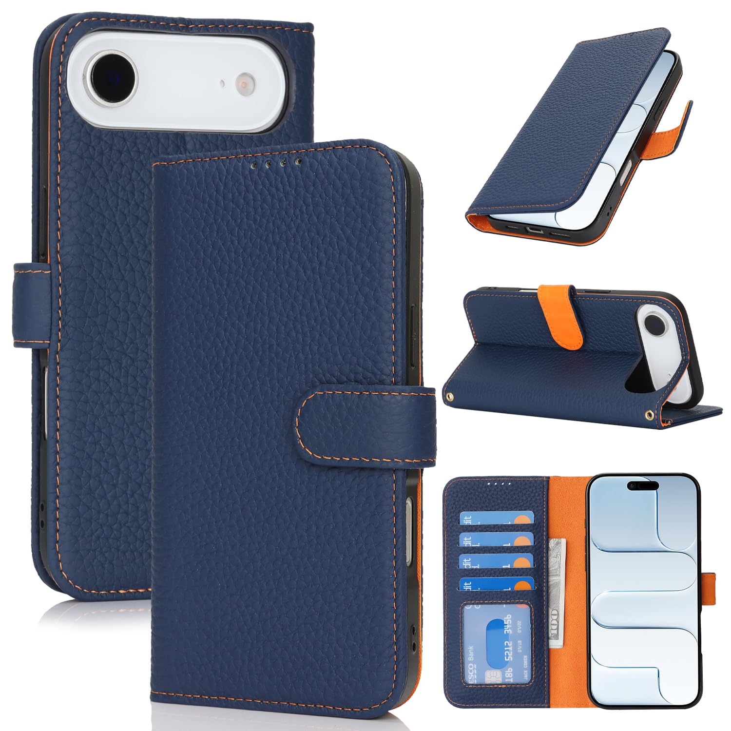 SailorTech Case for iPhone 17 Air Genuine Leather with Wallet Card Slot, Flip Fo