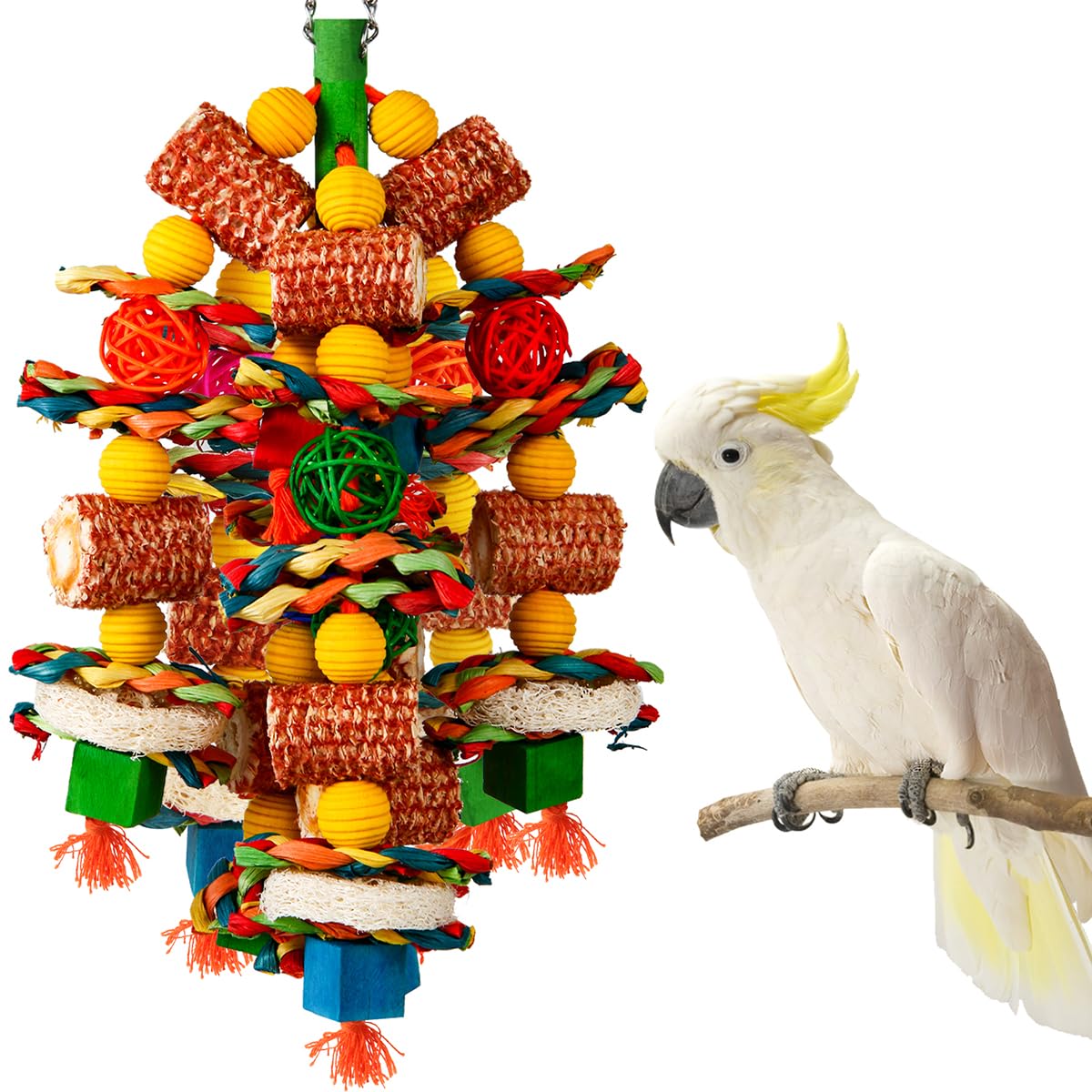 Bird Toys, Parrot Toys for Large Birds,Natural Corn cob and Loofah Slices Bird c
