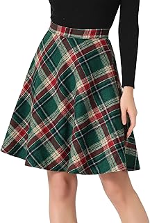 Allegra K Women's Plaids Vintage Tartan Elastic Waist Short A-Line Skirt