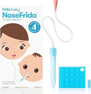 Frida Baby NoseFrida Snot Sucker Nasal Aspirator for Baby, with 24 Filters | Snot Sucker for Newborns & Babies, For Congestion Relief, Includes 24 Extra Hygiene Filters, Baby Nose Care, Parent Essential