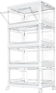StowBin Storage Boxes with Lid,Plastic Storage Bins with 1 Lid,23L*4 Tier | Clear Stackable Storage Boxes with Wheels,Large Bins Organizer for Bedroom Living Room Bathroom,4-Tier&1 Lid