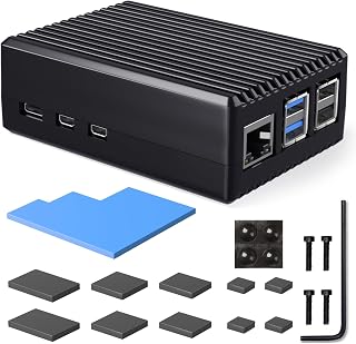 Miuzei Aluminium Case for Raspberry Pi 5, Heavy Duty Passive Cooling Case with Thermal Pads for Raspberry Pi 5 16GB/8GB/4GB, Black Striped, Quiet