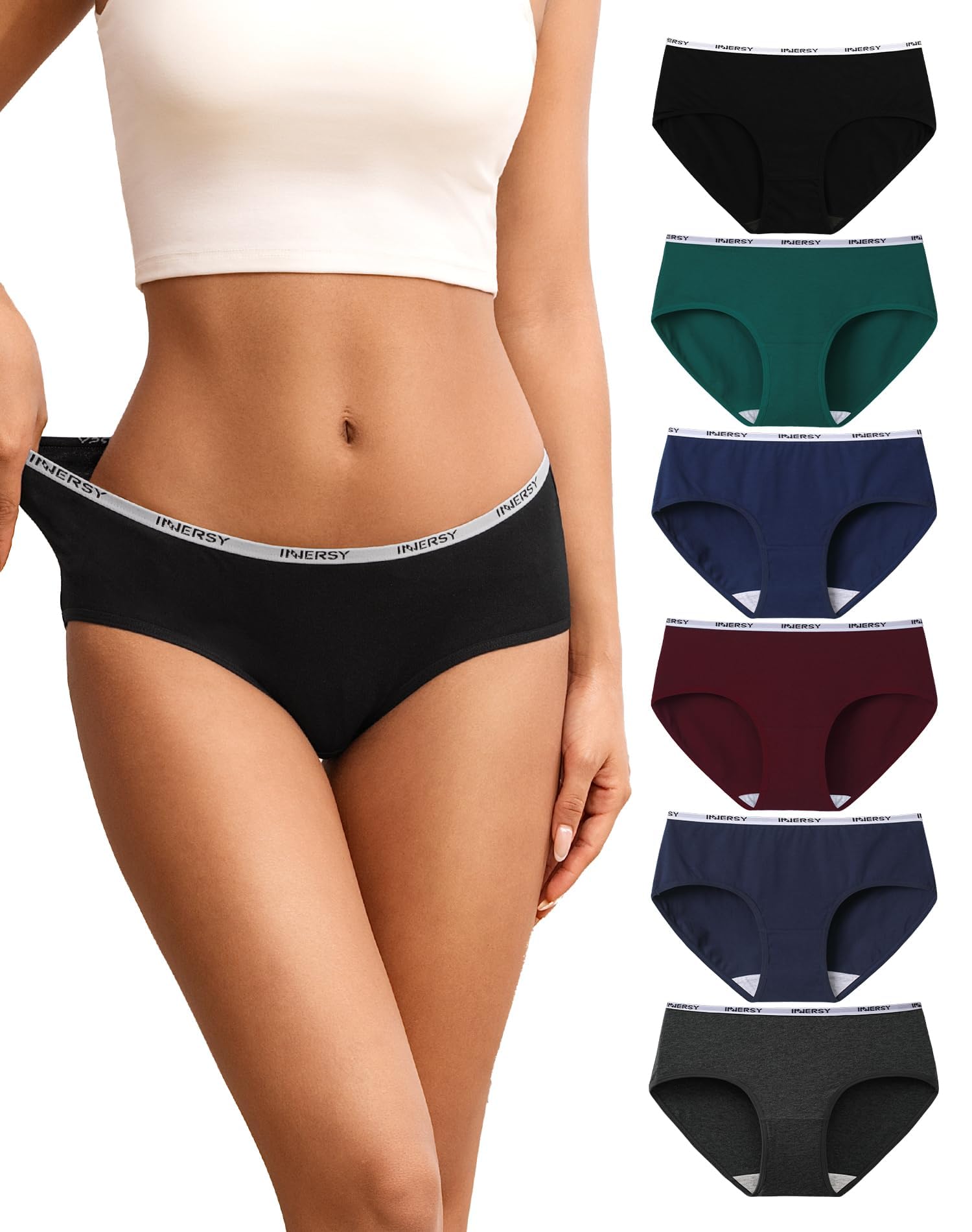 INNERSY Women's Cotton Waist Midi Sports Underwear Panties Pack of 6