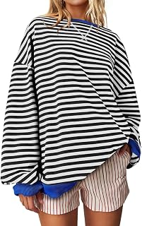 UEU Women Striped Crew Neck Long Sleeve Sweatshirt Color Block Long Sleeve